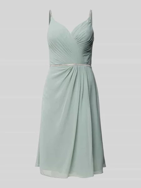 Sukienka koktajlowa o długości do kolan z obszyciem kamieniami stras Luxuar zielona