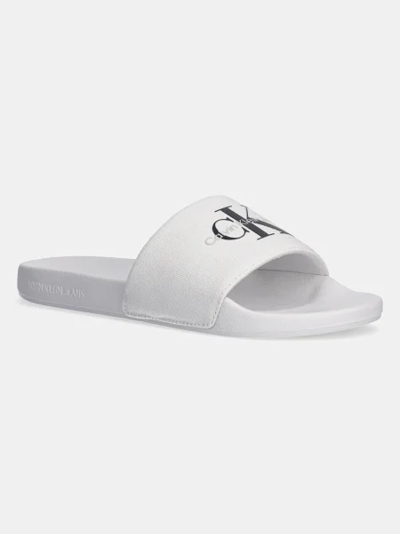 Klapki Calvin Klein Slide Monogram Cv bright white/black białe