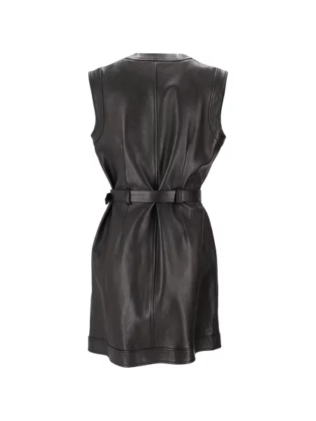 Cu centură rochie mini La Rose din piele negru