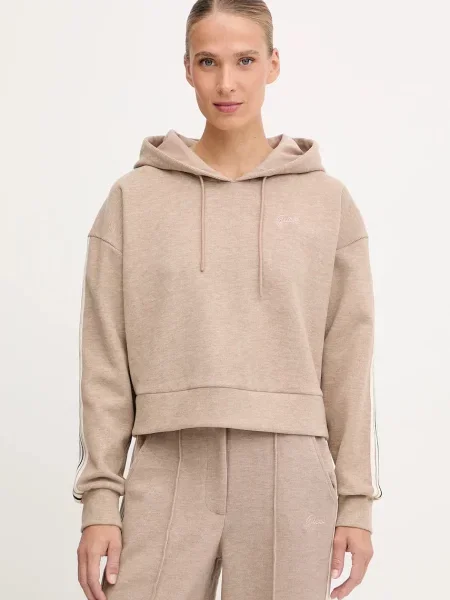 Guess bluza z domieszką wełny MURIEL z kapturem z aplikacją beżowy