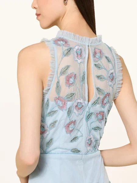 Adrianna Papell Sukienka Koktajlowa Z Falbanami I Ozdobnymi Perełkami blau różowa