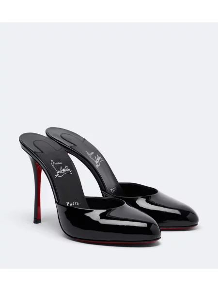 Papuci tip mules Christian Louboutin din piele de lac negru