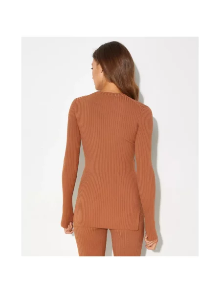 Sweter Nanushka wełniany z krótkim rękawem brązowy
