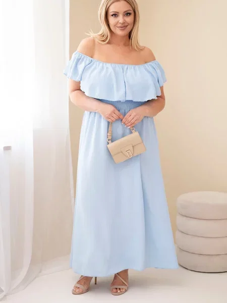 Sukienka maxi Kesi Włoski z falbankami niebieska