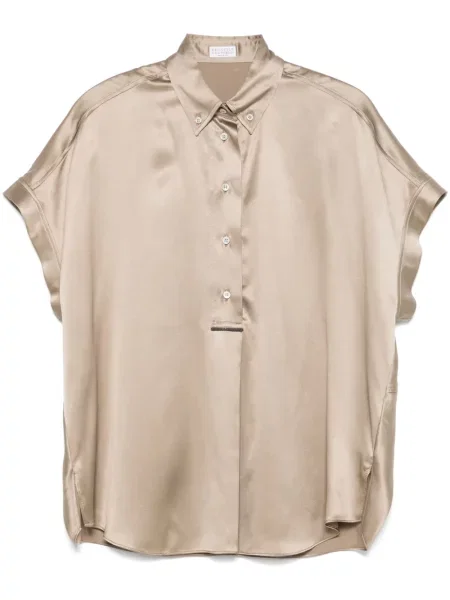 Satynowa bluzka Brunello Cucinelli brązowa