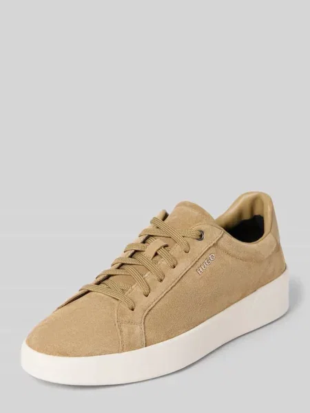 Sneakersy o niskim kroju z czystej skóry welurowej model LYDE_TENN' Hugo beżowe