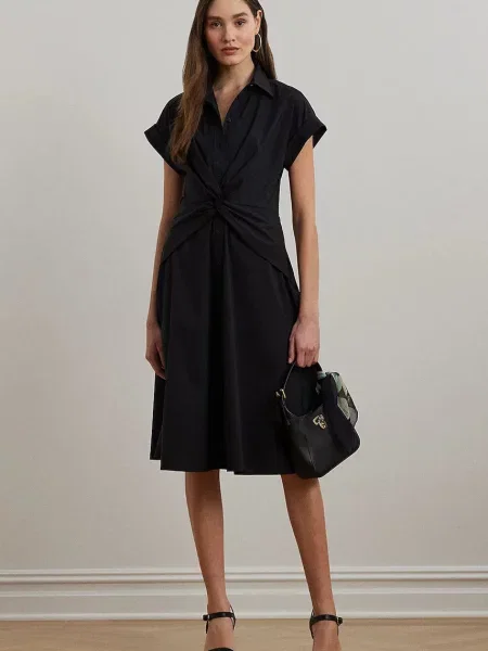 Sukienka koszulowa z wiązanym detalem model ‘CIAN’ Lauren Ralph Lauren czarna