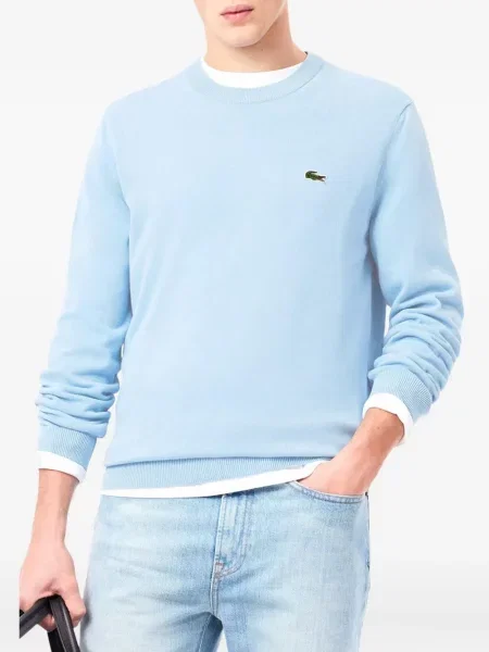 Pulover Lacoste cu decolteu rotund cu autograf albastru