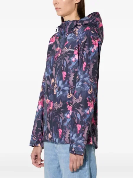 Яке Columbia на цветя с качулка с принт синьо