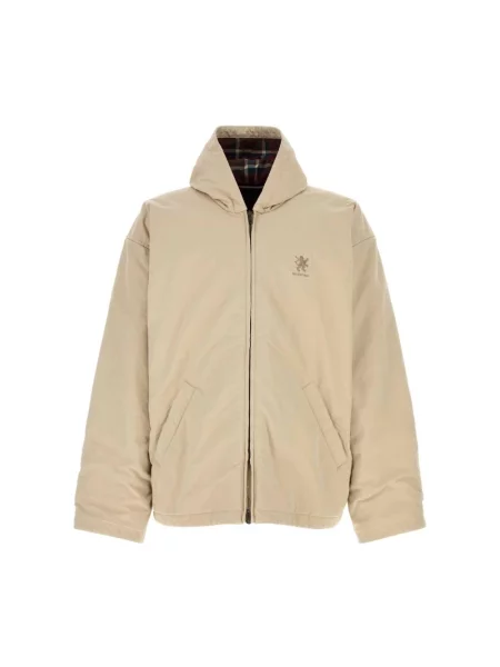 Lniany kurtka bomber Balenciaga z nadrukiem beżowy