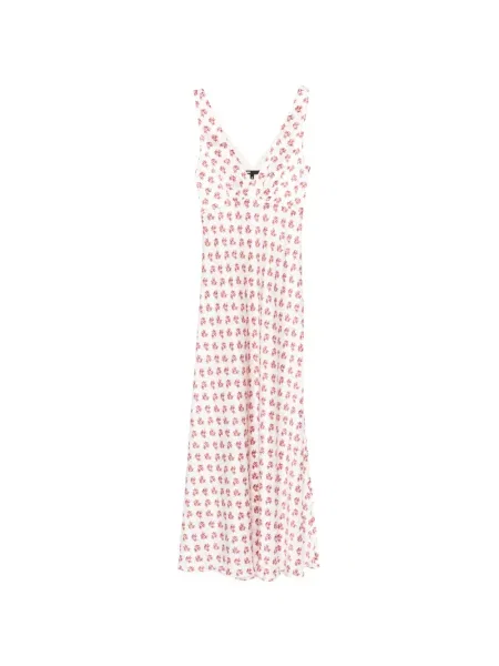 Rochie maxi Maje cu model floral cu decolteu în V de costum alb