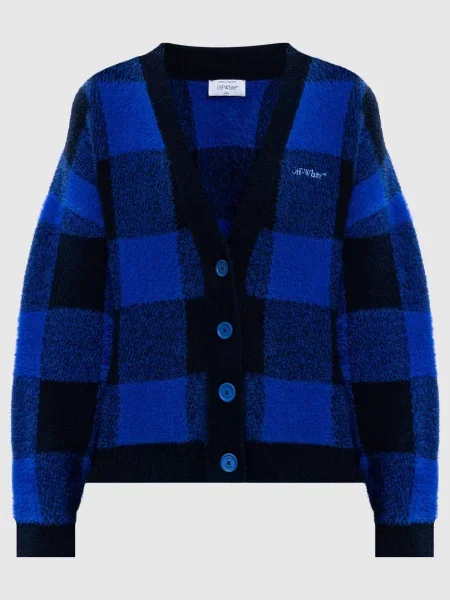 Кардиган з вовною в клітинку Off-white синій