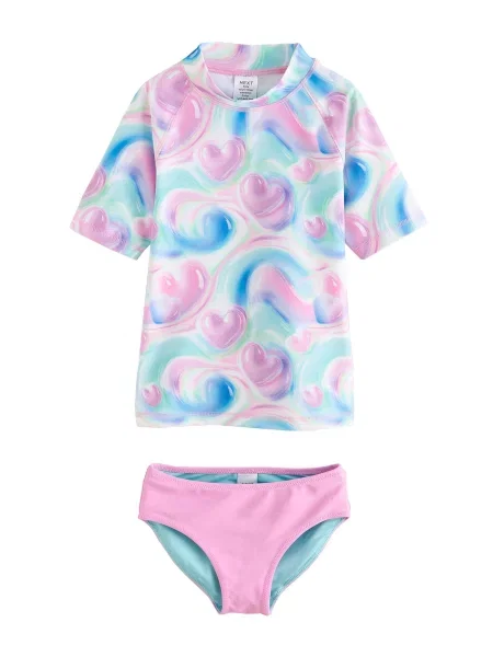 Next Costum de baie întreg albastru / verde mentă / roz deschis alb