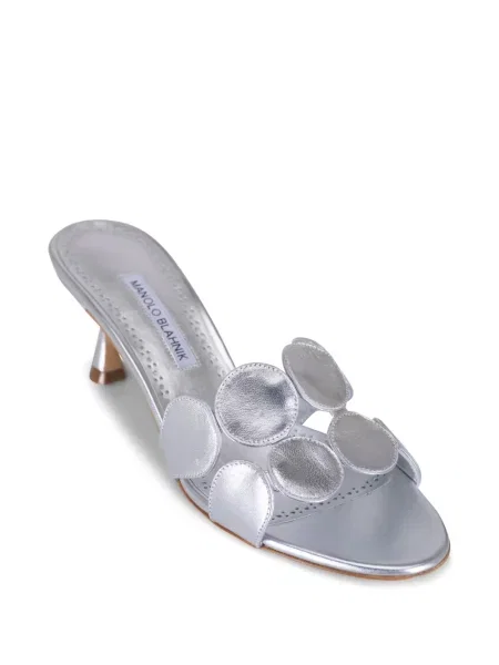 Sandale Manolo Blahnik cu model floral argintiu