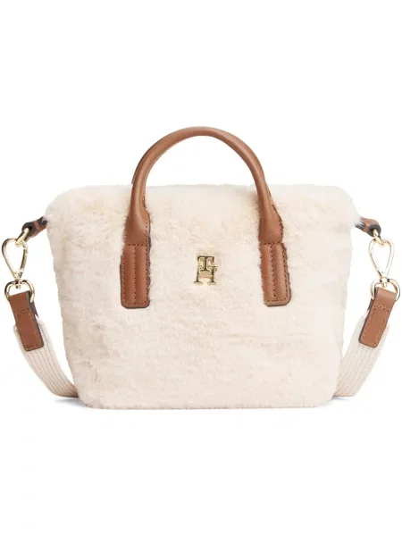 Umelá kožušina shopper kabelka Tommy Hilfiger béžová