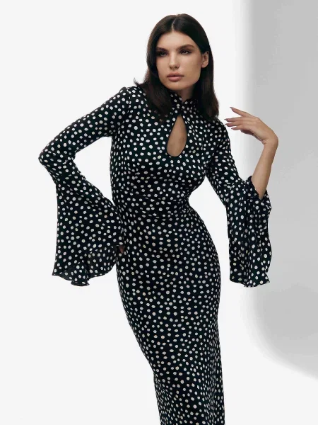 Сукня міді Anais Gose Grace Polka Dot White Grace.polka.dot.white чорний віскоза/поліестер біла