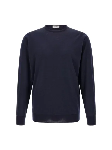 Sweter John Smedley wełniany z okrągłym dekoltem niebieski
