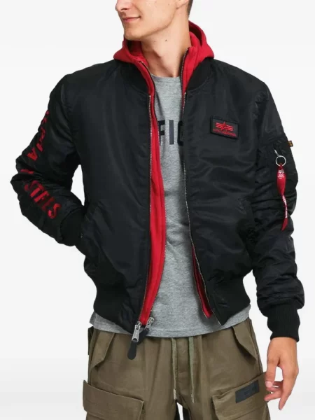 Geacă bomber Alpha Industries cu glugă cu imagine negru