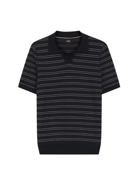 Koszulka polo Boss w paski z paskiem niebieska