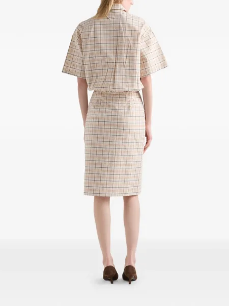 Top Prada cu broderie în carouri din poplin