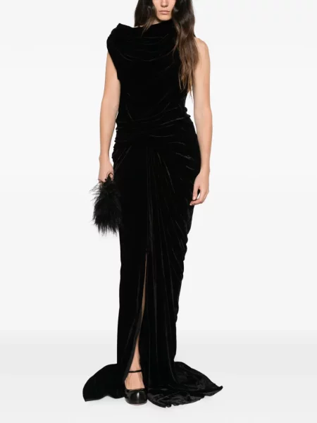Rochie maxi Rick Owens de catifea drapată negru