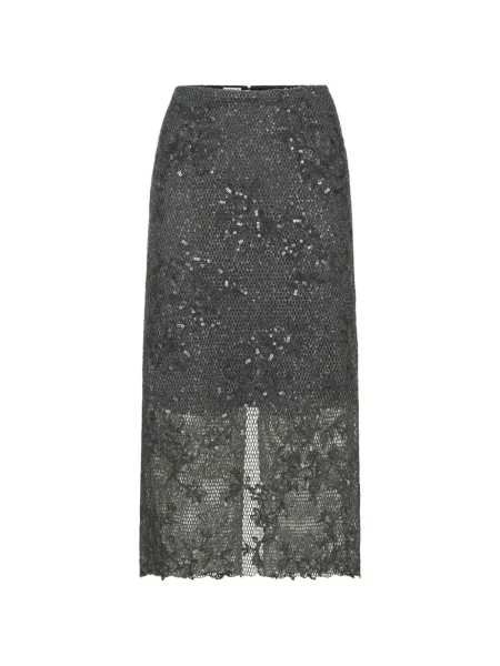 Fustă tip creion Brunello Cucinelli cu broderie de lână gri