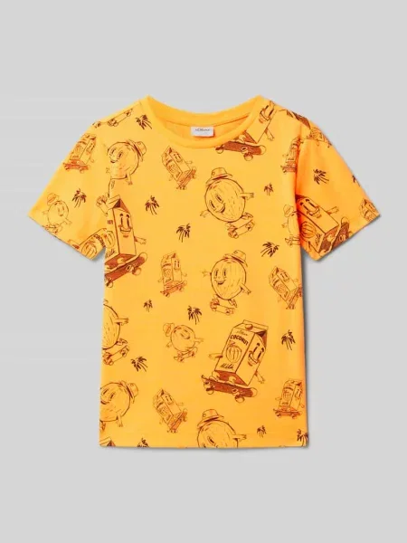 T-shirt o kroju regular fit ze wzorem na całej powierzchni S.oliver Red Label pomarańczowa