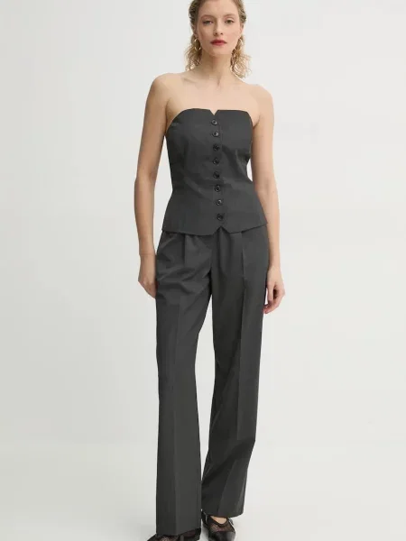 Вовняна однотонна блуза Samsoe Samsoe сіра