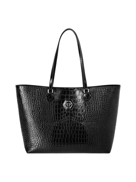 Shopperka Philipp Plein skórzana z kryształkami czarna