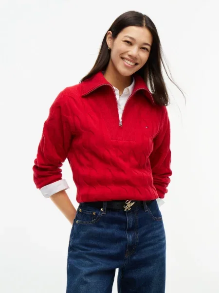 Tommy Hilfiger Wełniany sweter Kobiety Wełna S czerwony