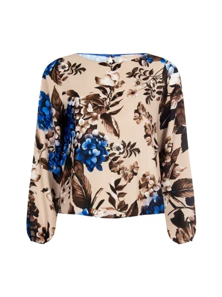 Bluzka Rinascimento z długim rękawem w kwiatki niebieska