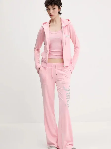 Juicy Couture bluza welurowa ROBERTSON CAVIAR z aplikacją różowy