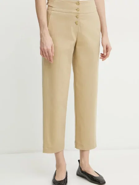 BOSS pantaloni femei drept high waist bej