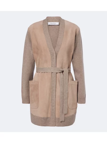 Cardigan Max Mara din piele de căprioară bej