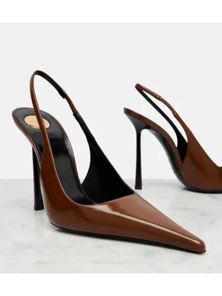 Pantofi cu toc Saint Laurent din piele slingback maro
