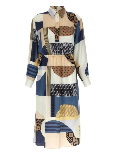 Rochie Fendi de mătase cu imagine cu imprimeu geometric albastru