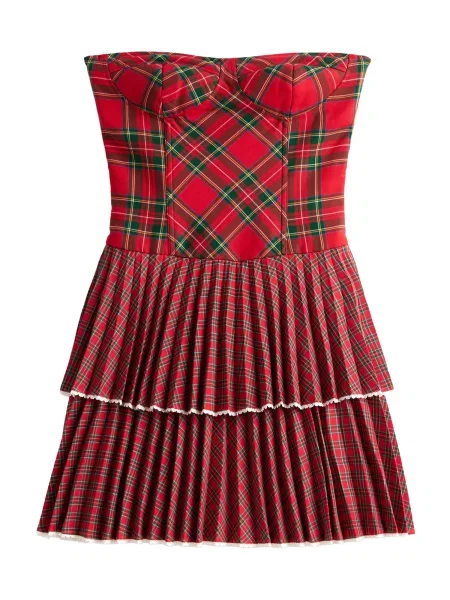 Tommy Jeans Rochie TARTAN galben / verde / roșu alb