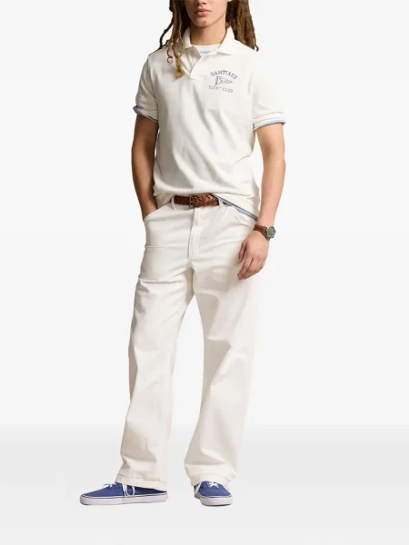 Matlasat tricou polo Polo Ralph Lauren cu decolteu rotund cu autograf roșu