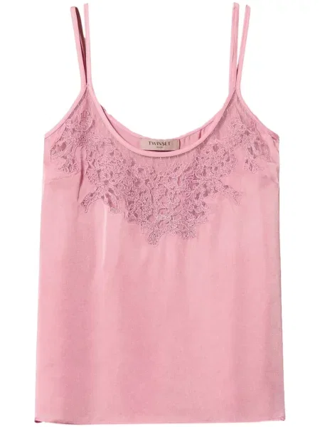 Top Twinset cu broderie din satin roz