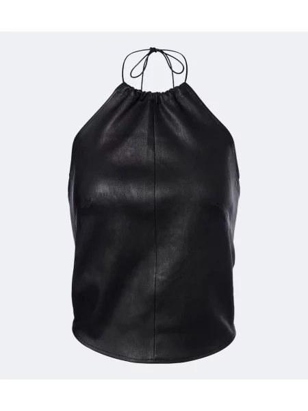 Top Stouls din piele cu gât halter negru