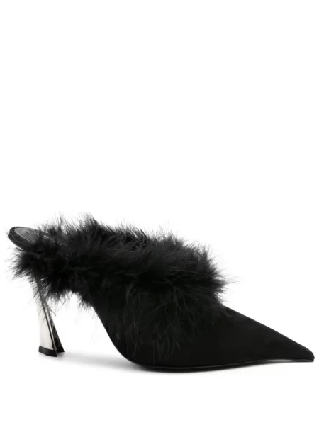 Papuci tip mules Mugler cu pene negru