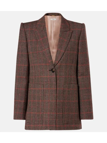 Marynarka Chloe wełniana w kratkę brązowa
