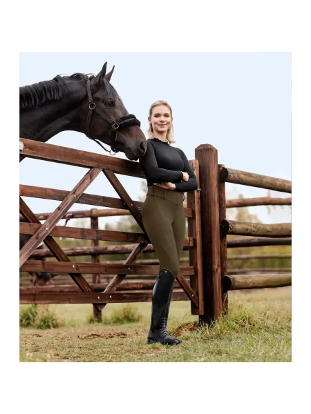 Termoaktywne legginsy do jazdy konnej z pełnym silikonowym gripem dla kobiet ELT brązowe