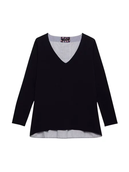 Lniany top Elena Miro' w paski z paskiem czarny
