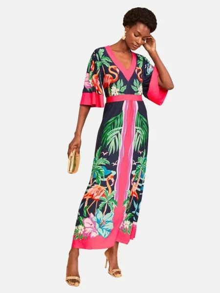Love & roses Rochie bleumarin / verde / roz alb