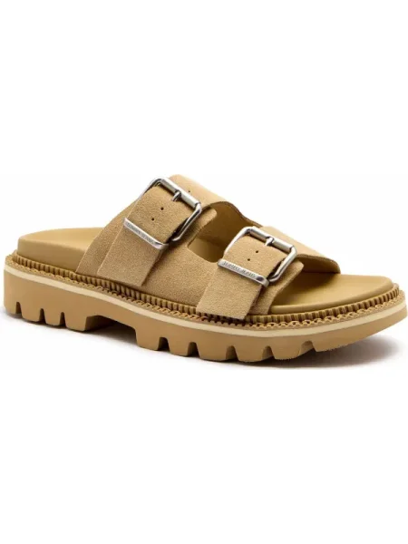 Tommy Jeans Bőr papucs bézs
