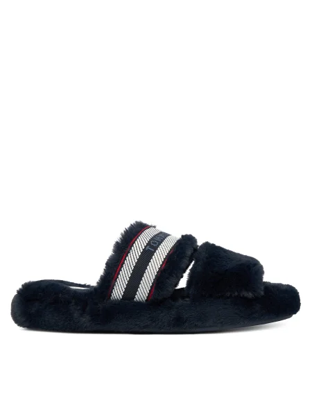 Tommy Hilfiger Papuci de casă Hilfiger Fur Slipper Bleumarin alb