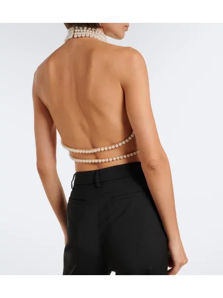 Top Retrofete cu gât halter alb