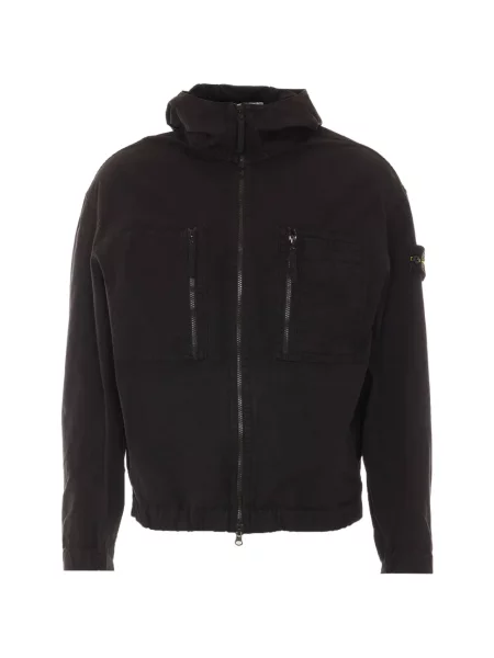 Geacă Stone Island cu glugă cu strasuri negru