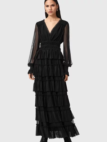 AllSaints sukienka XANTARA maxi rozkloszowana czarny